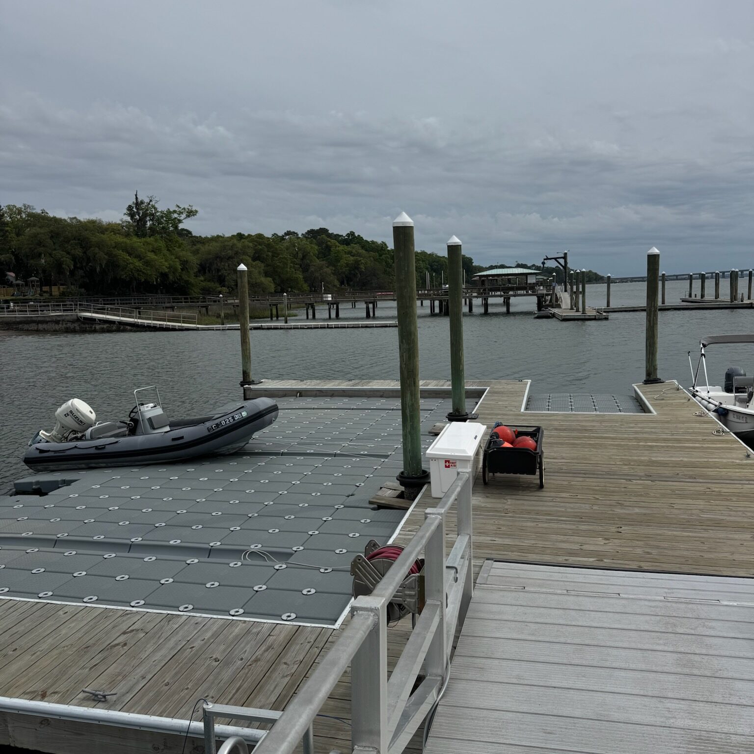 inflatable boat on dock